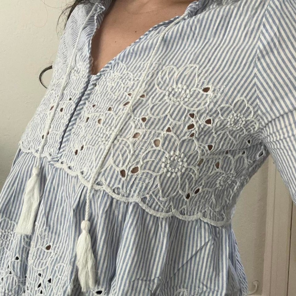 100% Cotton Cece Eyelet Puff Sleeve Blouse Size‎ Small - Picture 7 of 7